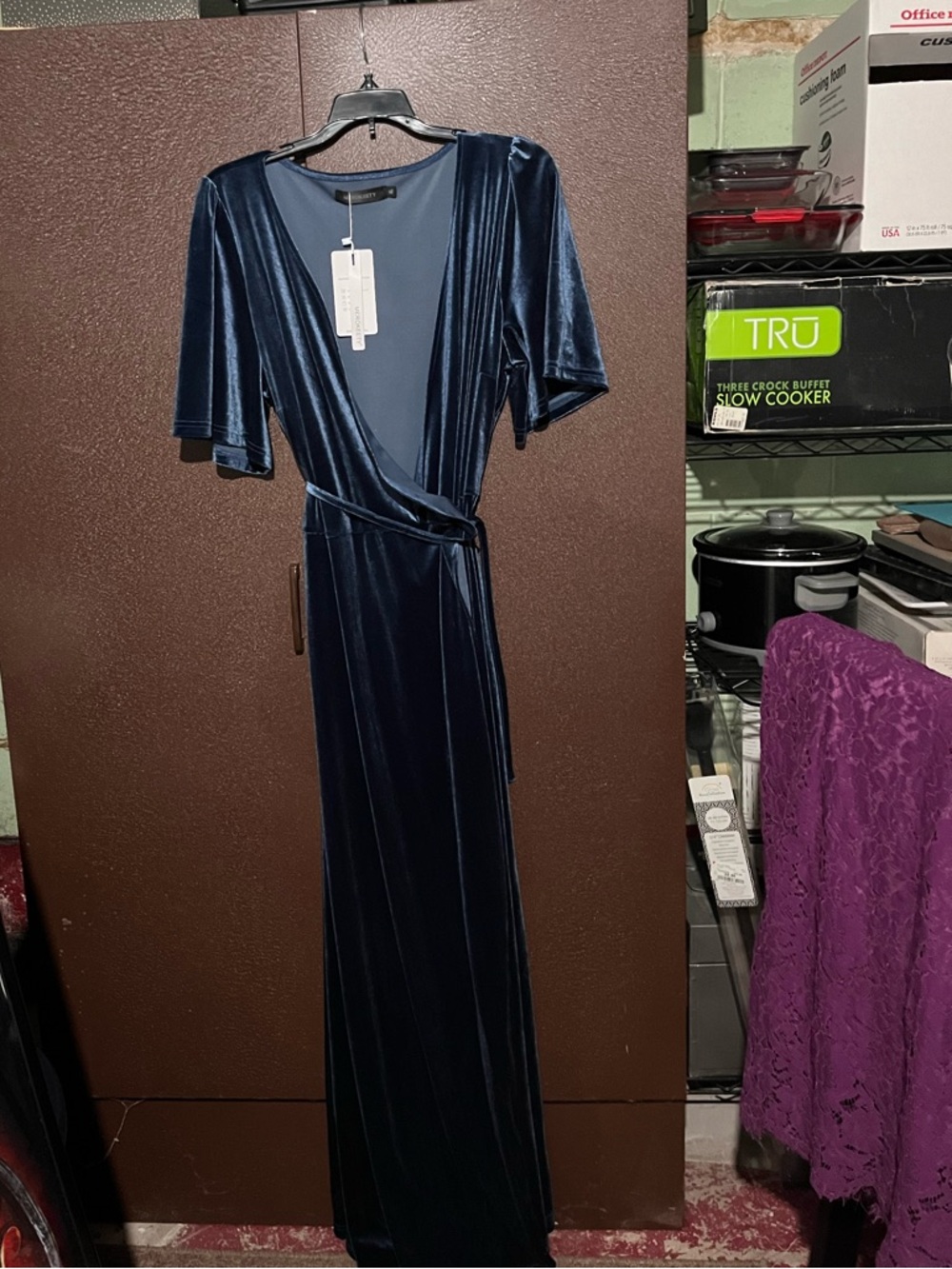 Women's Velvet Wrap Maxi Dress - Navy